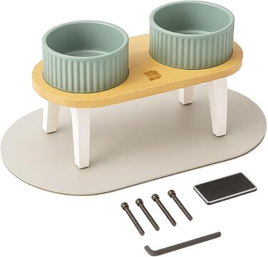 Миска для собак BELMIN, піднята - миска для води та їжі для собак, піднята годівниця для великих собак та котів, 2 регульовані висоти, миска з кераміки з бамбуковим підставкою, неслизький килимок