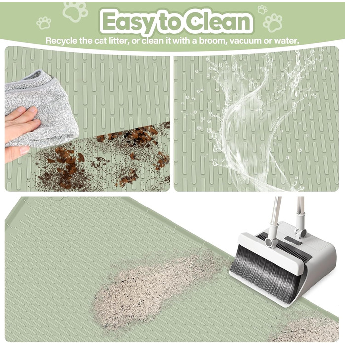 Килимок для котячого туалету Bartuke Katzenklo Matte, великий розмір 101 x 71 см, силіконовий, для контролю розсипання, м'який для лап котів, легко миється (зелений)