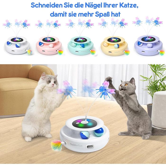Електрична іграшка для котів GoldenSun 3-в-1: Whack-A-Mole, метелик, м'ячик. USB, 6 насадок, A-Weiß (Z 3 Schmetterling)