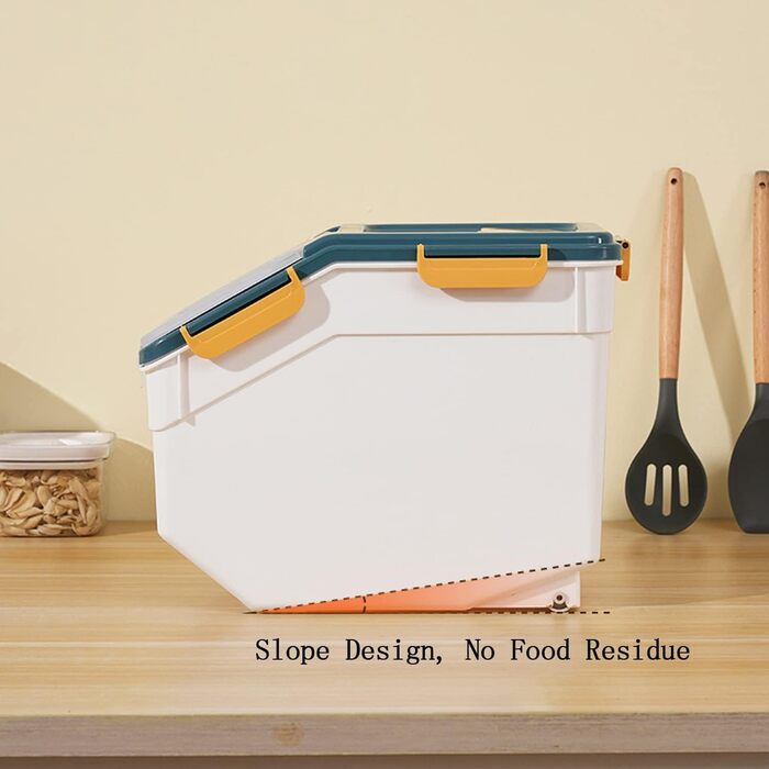 Контейнер для зберігання корму для собак, зерна, рису, борошна, сухого корму, вологостійкий, пластиковий, для цуценят, з замком та колесами (сірий) (6812)