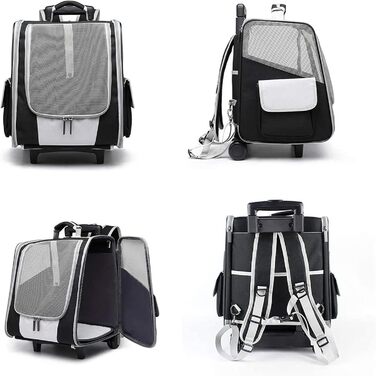 Транспортна сумка на колесах для собак та котів, сумка-тролей для домашніх тварин з вікном, 35x29x37 см (чорний)