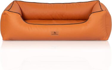 Ортопедичне ліжко для собак Knuffelwuff Montana з екошкіри, M-L, 85 x 63 см, червоно-коричневе. Знімний чохол, легко мити, для великих, середніх та маленьких собак.