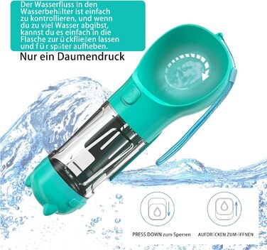 Водяна пляшка для собак Fantasybear 3-в-1 з контейнером для їжі, 300 мл, блакитна. Без BPA. Підходить для великих та маленьких собак та котів. Для прогулянок, подорожей та активного відпочинку.