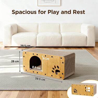 Кігтеточка для котів Gimars 100x30x30 см з м'ячем, тунелем та картонною поверхнею. Великий дім-будинок XXL для котів, захист меблів.