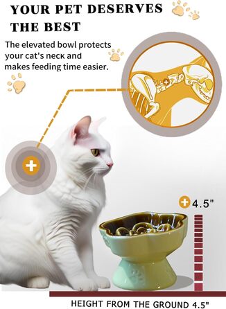 Миска для повільного годування домашніх тварин, керамічна, піднята та нахилена, для котів та маленьких собак, запобігає блювоті та удушенню (Рожева)