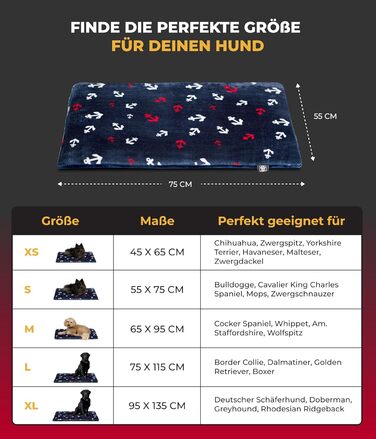 Підстилка для собак XS (45x65 см) – двостороння, м'яка, з наповнювачем 3 см – ідеально для дивану, авто та переноски – виготовлено в Німеччині (55 x 75 см, Анкер Блакитний)