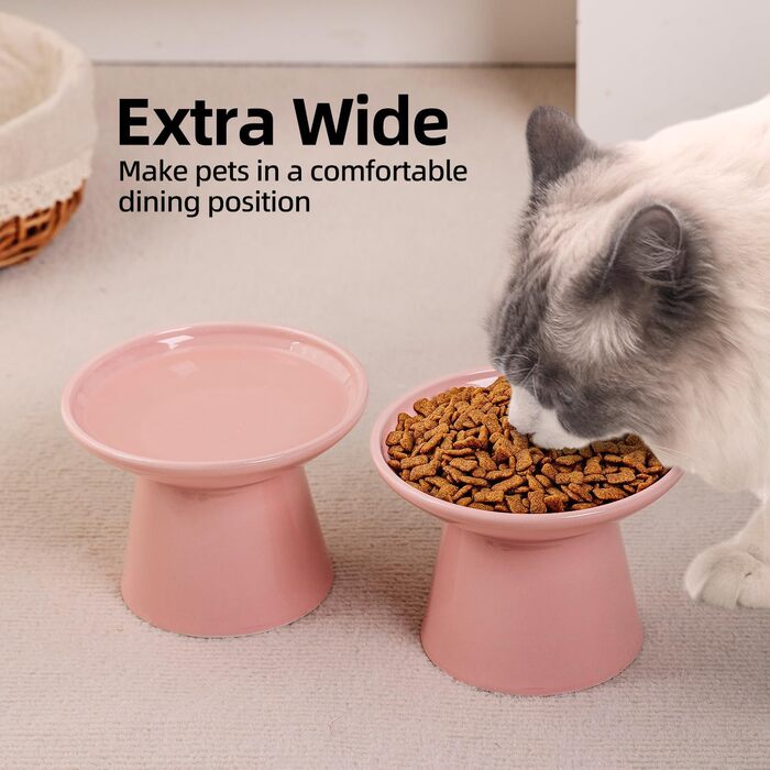 Набір мисок для котів та собак KITCHENLESTAR: великі, керамічні, підняті, рожеві (2 шт.)