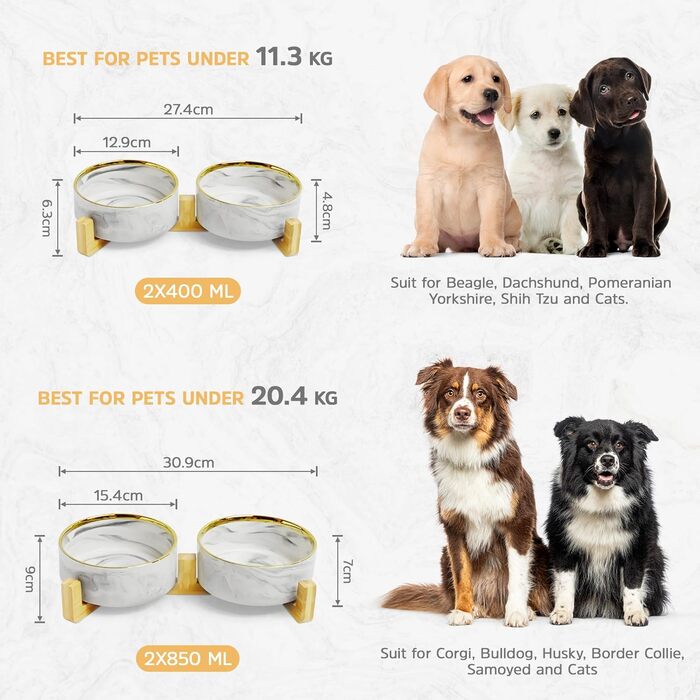 Підвищена годівниця для собак та котів з кераміки, 2x850 мл | Годівниця для маленьких собак, котів | Аксесуар для тварин