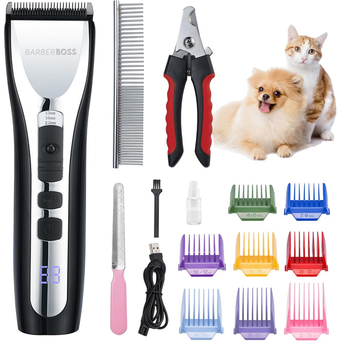 Професійний собачий триммер BarberBoss QR-9086 для густого волосся: набір для догляду за собаками та котами, бездротовий, тихий