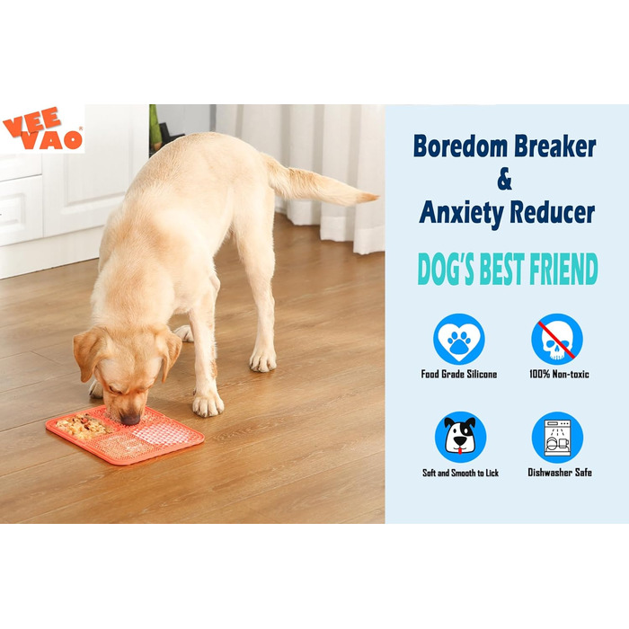 Килимок для собак великих порід VEEVAO XL, 30,5 x 25,4 см, силікон харчового класу, з присосками, для заспокоєння, проти нудьги, колір кораловий