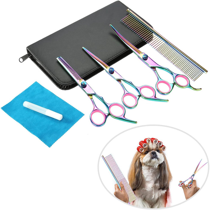 Набір професійних ножиць для грумінгу собак та котів, нержавіюча сталь, вигнуті