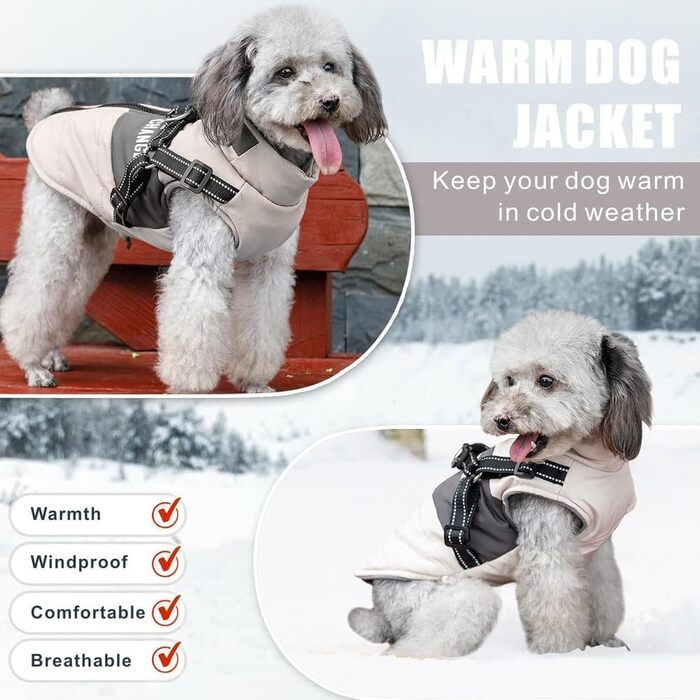 Водонепроникна куртка для собак з отвором для шлейки, тепла зимова куртка для собак, куртка для собак середнього розміру (L)