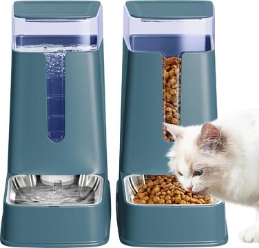 Автоматична годівниця та поїлка для котів і собак Meowyoyo, набір з мисками з нержавіючої сталі, гравітаційний диспенсер корму та води для домашніх тварин, цуценят і кошенят, 3,5 л