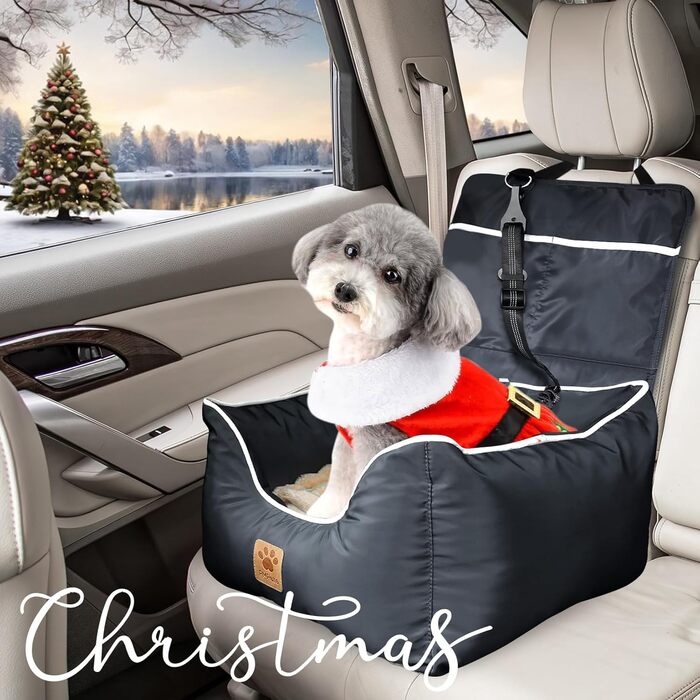 Автокрісло для собак Преміум, чорне: водонепроникне ліжко для маленьких та середніх собак, з підсумками та ременем безпеки