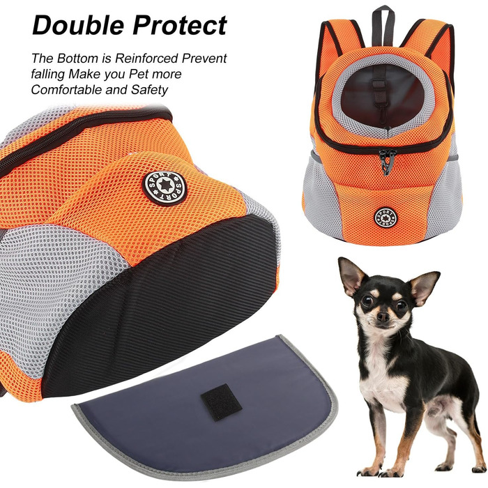 Шлейка-рюкзак для собак та котів, переноска для тварин, алюмінатор для дихання, водонепроникне дно, для подорожей та активного відпочинку (S, помаранчевий)