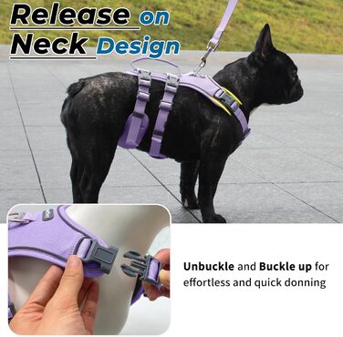 Нашийник для собак Wuffley з повідком, безпечний, анти-тяга, з ручкою, світловідбиваючий, регульований, для середніх собак (Lila, M)