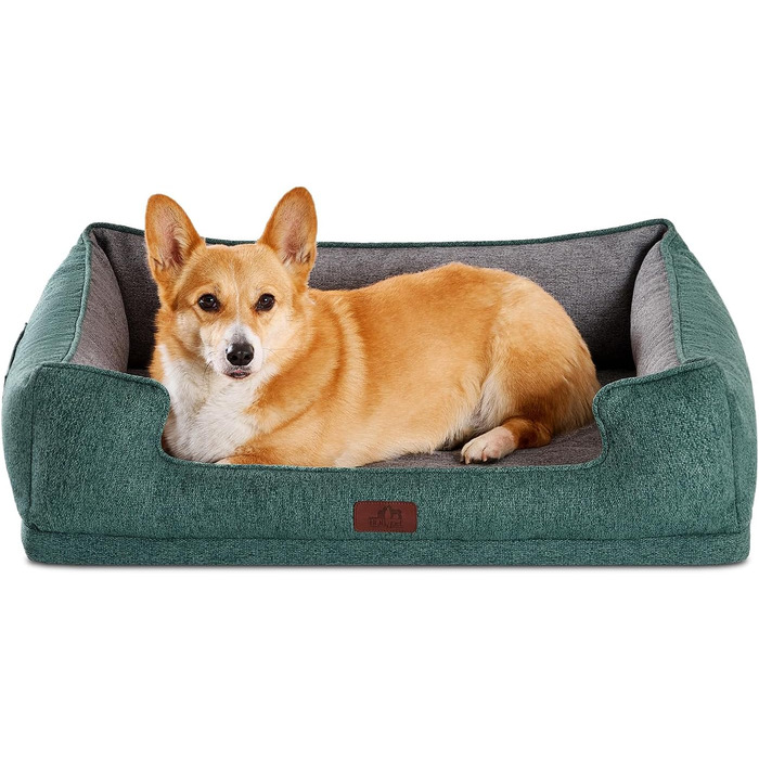 Ортопедичне собаче ліжко Hollypet для середніх собак, зелене, 81.3 x 61.3 x 32 x 24 см. Знімний, водонепроникний, миючий чохол та антиковзаюча підкладка.