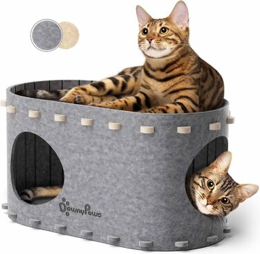 Котяча хатинка з фетру, ліжко для котів, зимова, сіра, 58x33x30 см, ігровий будиночок, захист кігтів