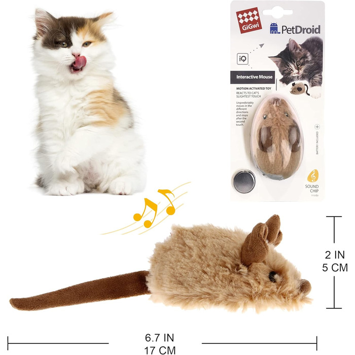 Іграшка для котів SuHaco GiGwi Melody Chaser: інтерактивна мишка з дрижанням, коричнева