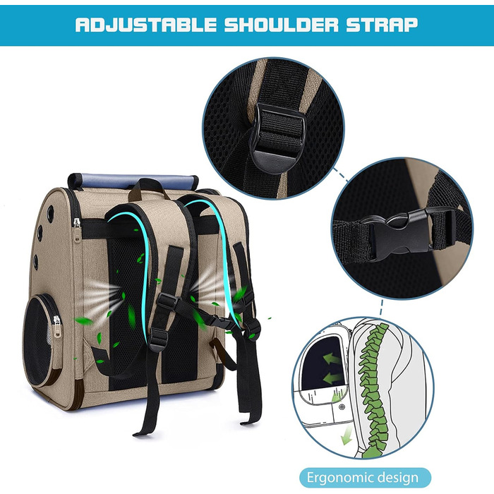 Рюкзак для собак та котів PETCUTE: дихаючий, знімний килимок, складаний, регульований. Підходить для маленьких собак та котів. Колір: хакі