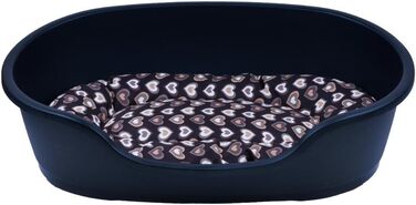 Корзина для собак Adena, 71 x 48 см, антрацит + подушка з сердечками, коричнева, розмір 71 x 48 x 22 см