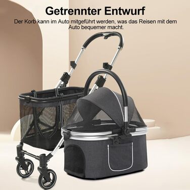 Візок для собак 3-в-1 до 24 кг, складний, для маленьких собак та котів, візок-кіндерваген для собак