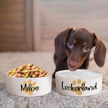 Керамічний двомісний набір мисок з іменем або текстом для собак та котів 'Велика лапа' - персоналізований набір мисок з/без підставки | Миска для собак, годівниця, миска для котів | Годівниця (2 x 500 мл)