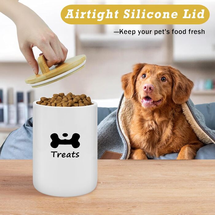 Керамiчний контейнер для собачих ласощів - велика банка з кришкою для кухні, білий, 7.7'x5'