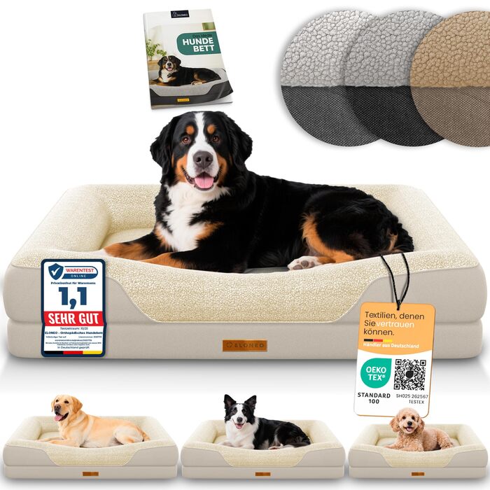 Ортопедичне ліжко для собак ELONEO, великі породи - 122x89x20 см, кошик для собак з Memory Foam, вологостійкий та пральний килимок для собак, подушка для собак, матрац для собак з м'якою оббивкою, Кремовий L 122 x 89 x 20 см Кремовий