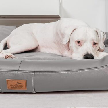 Ортопедичне ліжко для собак Tierlando® Lennart VIP з віскоеластичною матрацом та легкою у догляді оббивкою з штучної шкіри. Розмір: 85x65 см, Колір: сірий (06), Розмір: 140 x 100 x 30 см