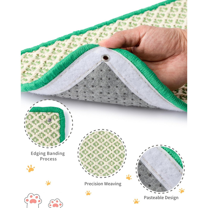 Килимок для дряпання котів JanYoo, сизаль, 60x25 см, 2 шт, зелений. Захист для підлоги, стін, меблів