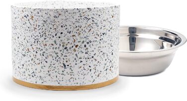 Підставка для годівлі собак Pet Junkie Terrazzo з мискою з нержавіючої сталі, велика, біла