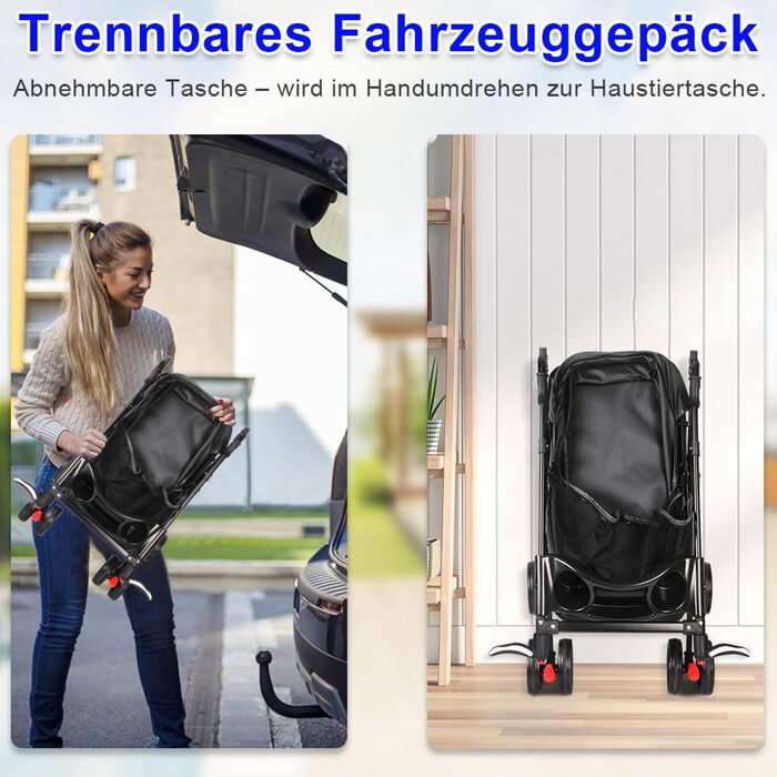 Складаний візок для домашніх тварин Homewell: для собак та котів, до 20 кг, з тримачем для напоїв та ременем безпеки