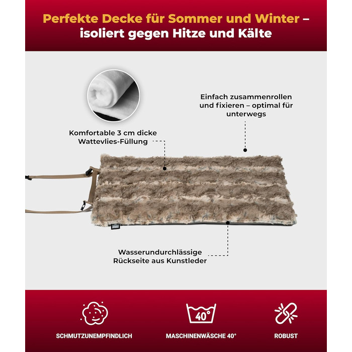 Водонепроникна лежанка-декка для собак HS-Hundebett M 65x95 см, прана, для дому і подорожей, 3 см наповнення, тауп, вироблено в Німеччині