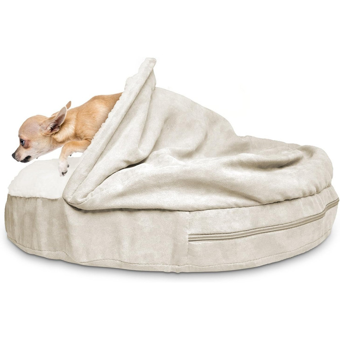 Ортопедичне ліжко для собак Furhaven, 66 см, для середніх та маленьких собак, до 13,6 кг, знімний, пральний чохол, Sherpa & Wildleder Snuggery, блакитне, з м'якої вовни та замші, 66 x 66 x 8 см