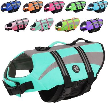 Жилет для плавання собак EMUST, Ripstop, великий розмір XXL, блакитний, для купання, плавання, відпочинку на човні