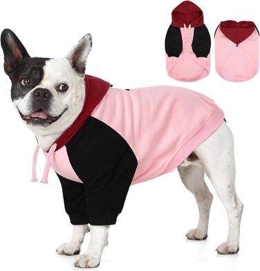 Теплий худі з капюшоном для великих собак AOFITEE, рожевий, розмір L. Ідеально для Boston Terrier, Mops та інших великих порід. Підходить для осені та зими.