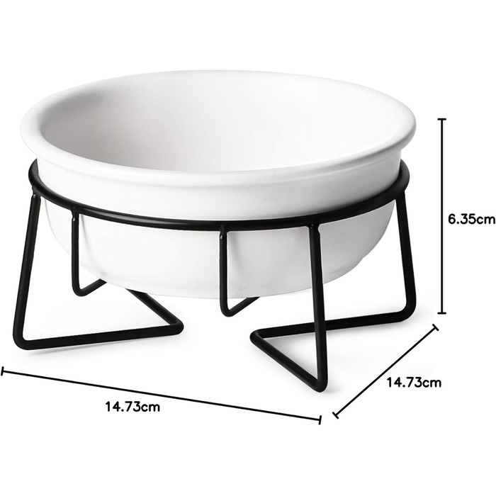 КерамІчна годівниця для котів з металевим підставкою, 340 мл, біла