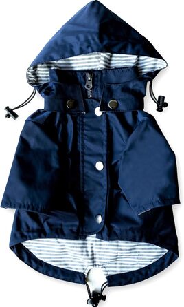 Дощовик для собак Ellie Dog Wear, водонепроникний, з капюшоном, блискавкою, кишенями, світловідбивними кнопками, регульований шнурок, розмір XS-XL, темно-синій