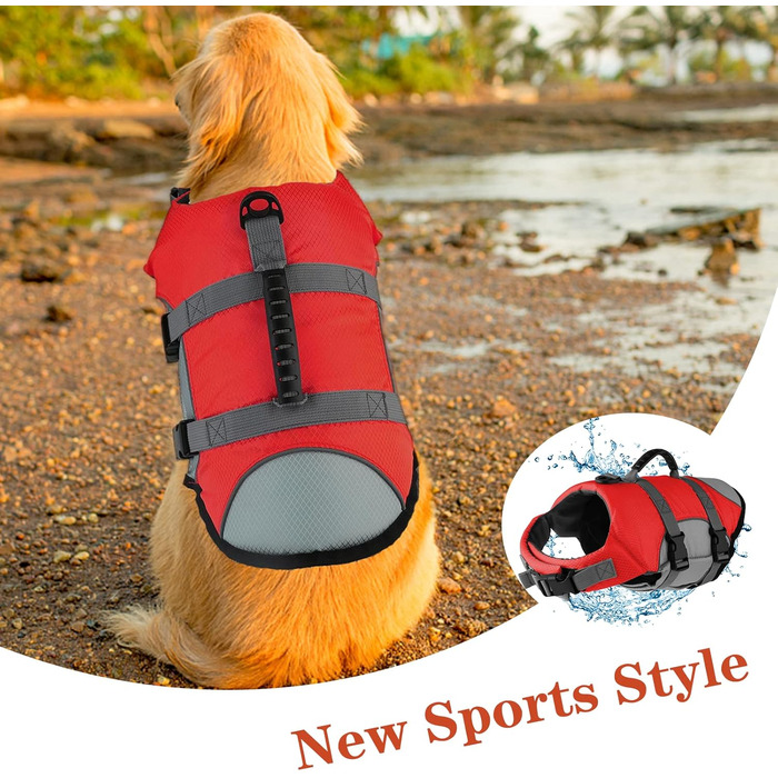 Жилет для собак, що плаває, червоний X-Small: безпечний жилет для плавання з рятувальним ручним захопленням для собак маленьких, середніх та великих порід