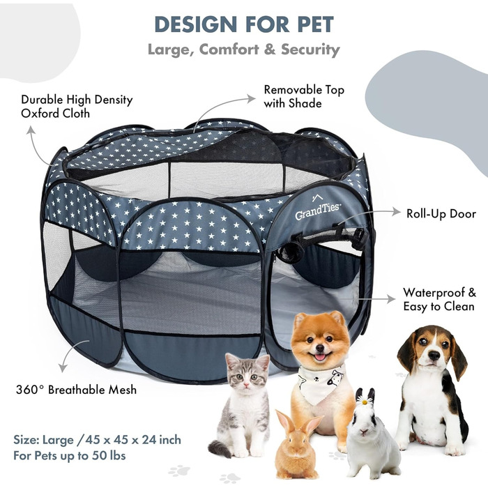 Водонепроникний вольєр для собак та котів GrandTies - складаний намет для тварин для використання в приміщенні та на вулиці, переносна клітка-переноска для цуценят, кошенят та кроликів з сумкою для перенесення (зоряна ніч)