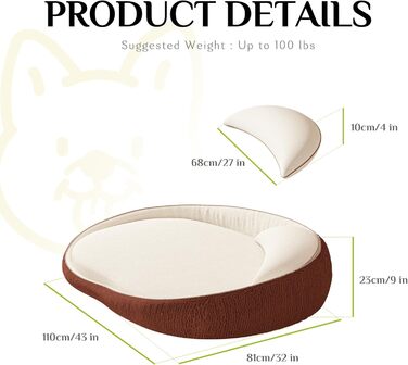 Ортопедичне собаче ліжко XXL з подушкою – комфортне собаче ліжко-софа з піною з пам'яті, знімний та пральний чохол – для великих собак, міцне та затишне, помаранчеве