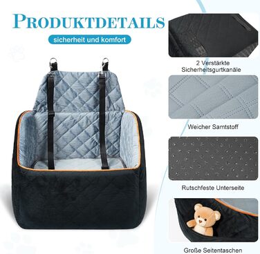 Автомобільний собачий сидіння для собак великих та середніх порід до 45 кг, знімний та пральний, з безпечними ременями та неслизьким дном для заднього сидіння авто