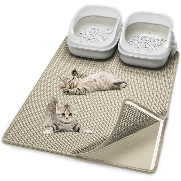 Килимок для котячого туалету Casgee 75x60 см, двошаровий, водонепроникний EVA, протиковзкий, з липучкою, бежевий