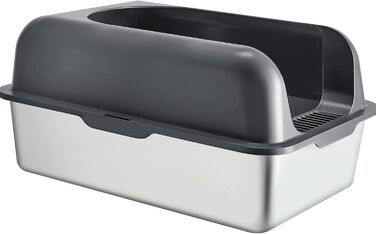 VEVOR XL туалет для котів із нержавіючої сталі, з лопаткою, високим бортиком, широким фільтром, без запаху, 60×40×30 см, темно-сірий