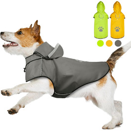 Водонепроникна куртка для собак DQGHQME з капюшоном. Регульована куртка для собак, захист від дощу. Відображає світло, підходить для собак маленьких, середніх та великих порід. Колір: сірий.