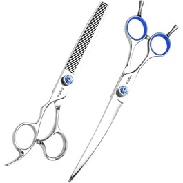 Ножиці для грумінгу собак та котів, 7 дюймів, ліва рука, 30° вигин, професійні, японська сталь VG10, 50 зубів, безпечна тупа накінечник, тонкі леза