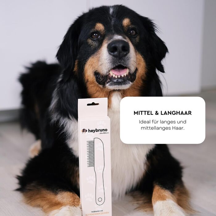 Гребінець для собак HeyBruno з обертовими металевими зубцями, для довгошерстих та великих собак, з дерева