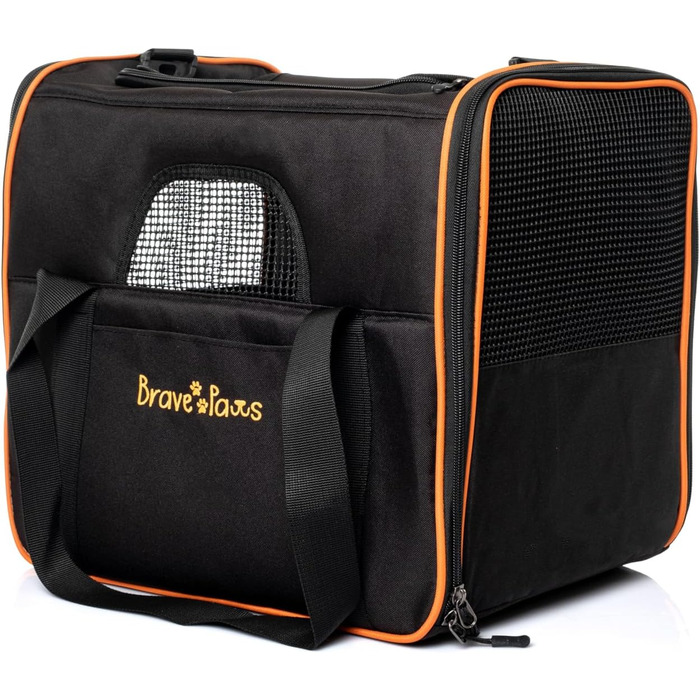 Транспортна сумка для котів та собак Brave Paws, міцна сітка, зручна, дихаюча, з безпечними застібками та складною мискою (чорна)