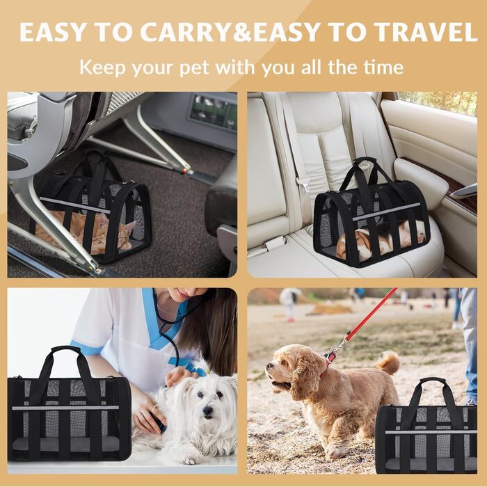Переносна переносна сумка-переноска для кота, чорна (33x25x22 см), з сіткою, складана, для кота та собаки